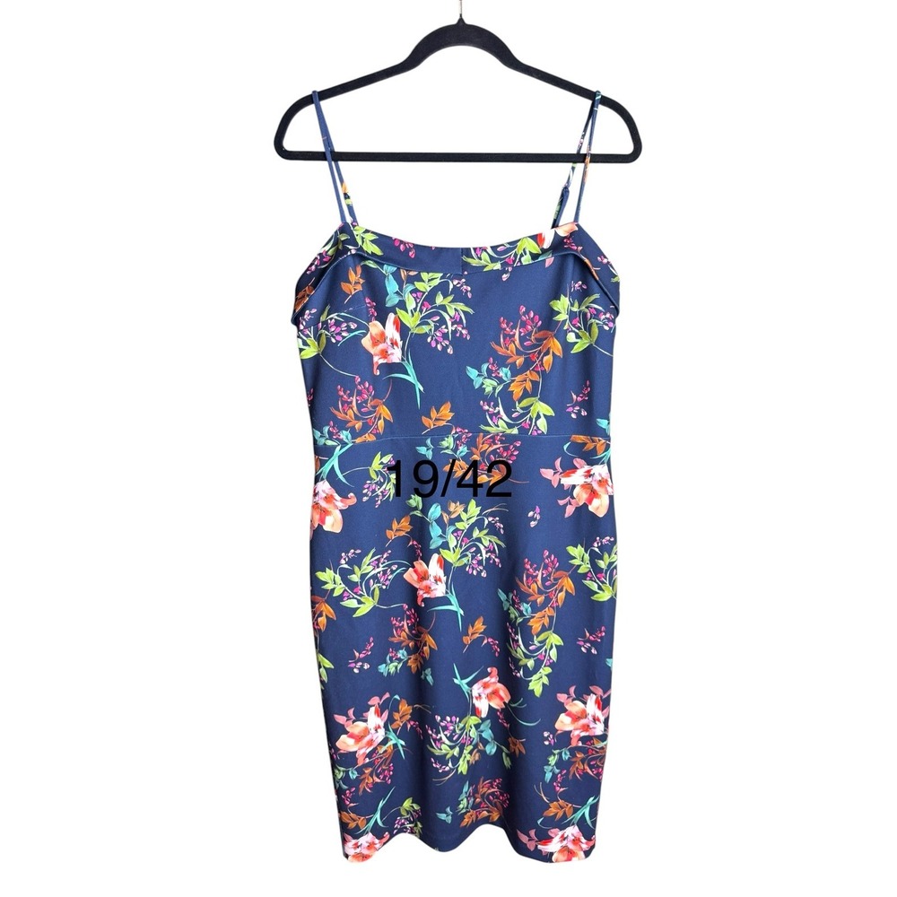 Rachel Roy Navy Blue Floral Dress XL Spaghetti Strap Summer Wedding Guest V